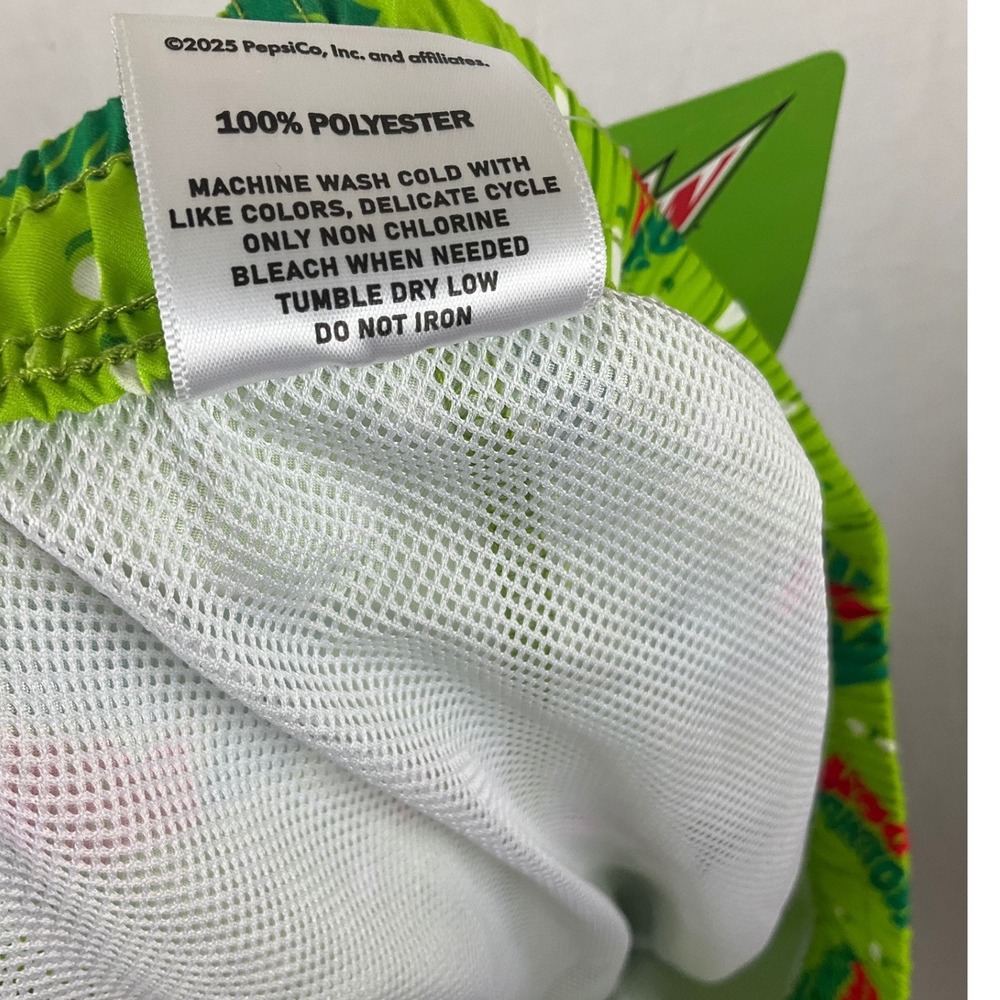 Mountain Dew Mens Swim Trunks Small Green Retro‎ Logo All Over Print New NWT - Picture 7 of 8